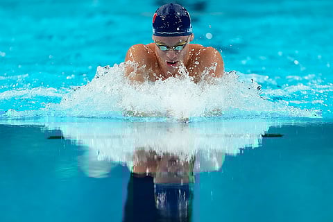 Leon Marchand competes in men's 200-meter breaststroke final